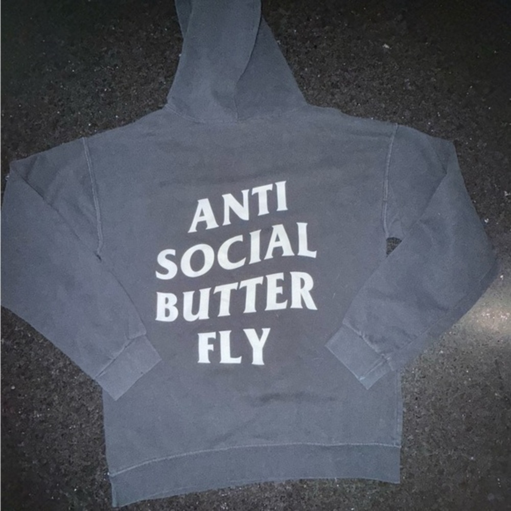 UEC BLACK ANTI SOCIAL BUTTER FLY HOODIE WITH POCKET POUCH SZ M